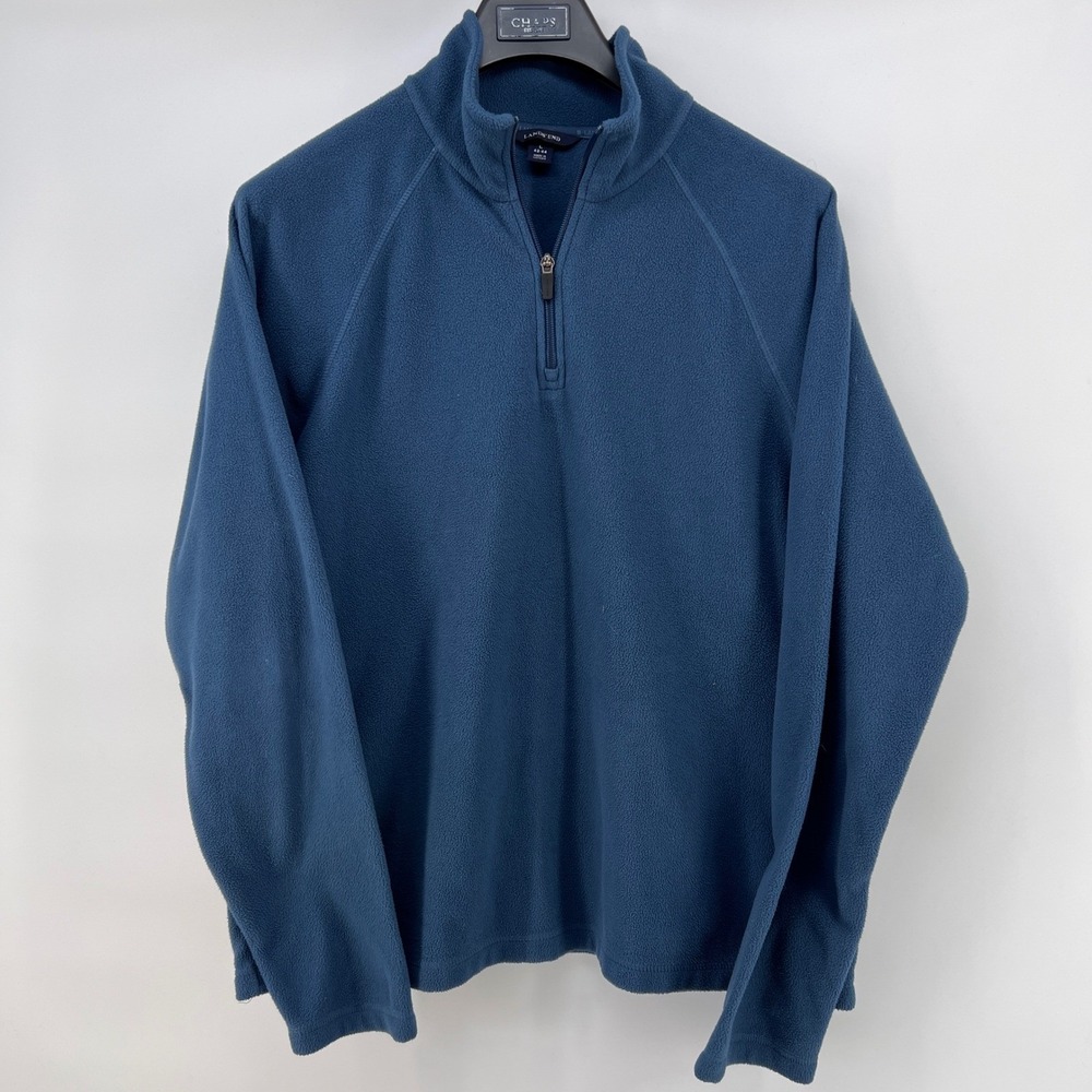 Lands‎ End Mens Blue ThermaCheck Fleece 1/4 Zip Pullover Size L